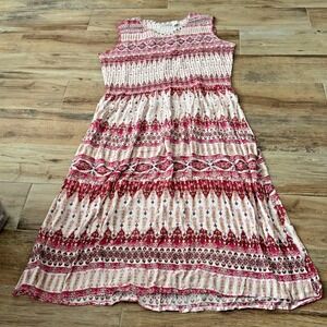 Women's CW Classics Rayon Dress Pink &‎ White Size XL Sun Beach New Shirring